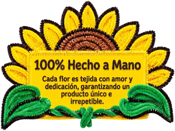 100% hecho a mano: cada flor es tejida con amor y dedicación, garantizando un producto único e irrepetible.